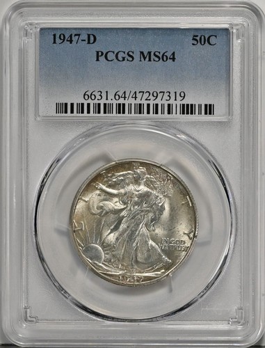 1947-D Walking Liberty MS64 PCGS Graded Half Dollar Coin 6631 White - 第 1/2 張圖片