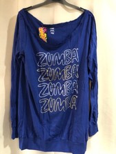 zumba blue gold sequins long sleeve t shirt ladies top dance size 8 10 12 14 16