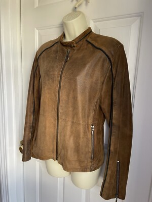 B&C Bob & Christensen Genuine Suede Leather Jacket Size 12 Brown Zip Front