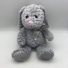 14"  Hug Fun Grey Bunny Rabbit Pink Nose Feet Bow plush Silky Soft Tag