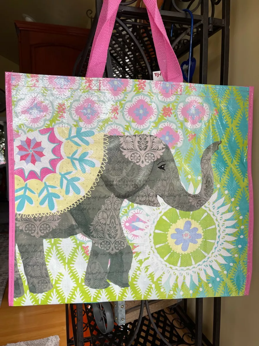 NEW (2-PK) TJMaxx Shopping Bags Beautiful ELEPHANT With FLOWER Reusable  Tote Bag