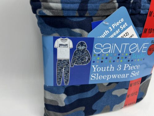 Boys Size M 10/12 Saint Eve 3-Piece Set Long Sleeve Sleepwear Pajamas Blue Camo - Picture 2 of 5
