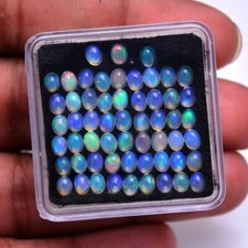 57 Pcs Natural Opal Flashy Multi Color 4mm 3mm Oval Cabochon Loose Gemstones Lot