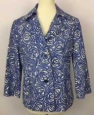 Rafaella Blue White Swirl Pattern 3/4 Sleeve Blazer Jacket Size M