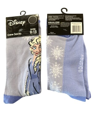 Disney ELSA Men's Size 9-13 Crew Socks Light Blue White Black Grey Snowflake Fro