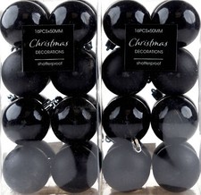 Jet Black Christmas Tree 5cm Baubles Decorations (Set of 32)