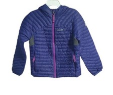 Eddie Bauer Kids Down Jacket XXS 3-4 Purple Vented Stretch Hood Zip Pockets