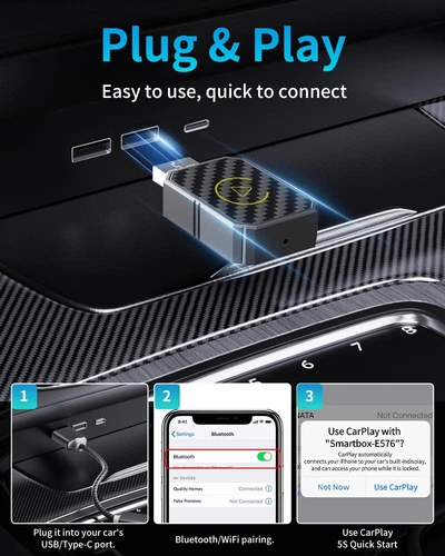 Mini Wireless CarPlay Adapter for Apple, Plug & Play Low Latency Converts Wired - Picture 6 of 8