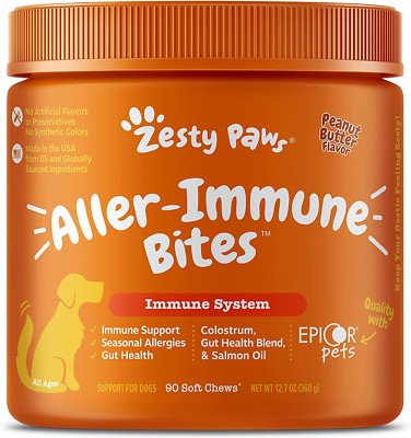 Zesty Allergy Immune Supplement for Dogs - Omega 3  Fish Oil Lamb Flavor Exp 202