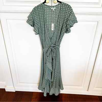 max studio patterned ruffle wrap midi dress NWT Max Studio Yellow Floral Boho Midi Wrap Dress Summer Spring