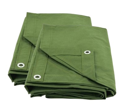 (2 Pack) 20' x 20' Green Canvas Tarp 12oz Heavy Duty Water Resistant