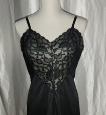Vanity Fair Full Slip Nightgown Black Size 36 Lace Hem 6" Made USA Whimsigoth