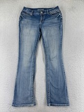 Maurices Pants Women 5 Blue Denim Jeans Flared Low Rise Embellished Cotton 29x31