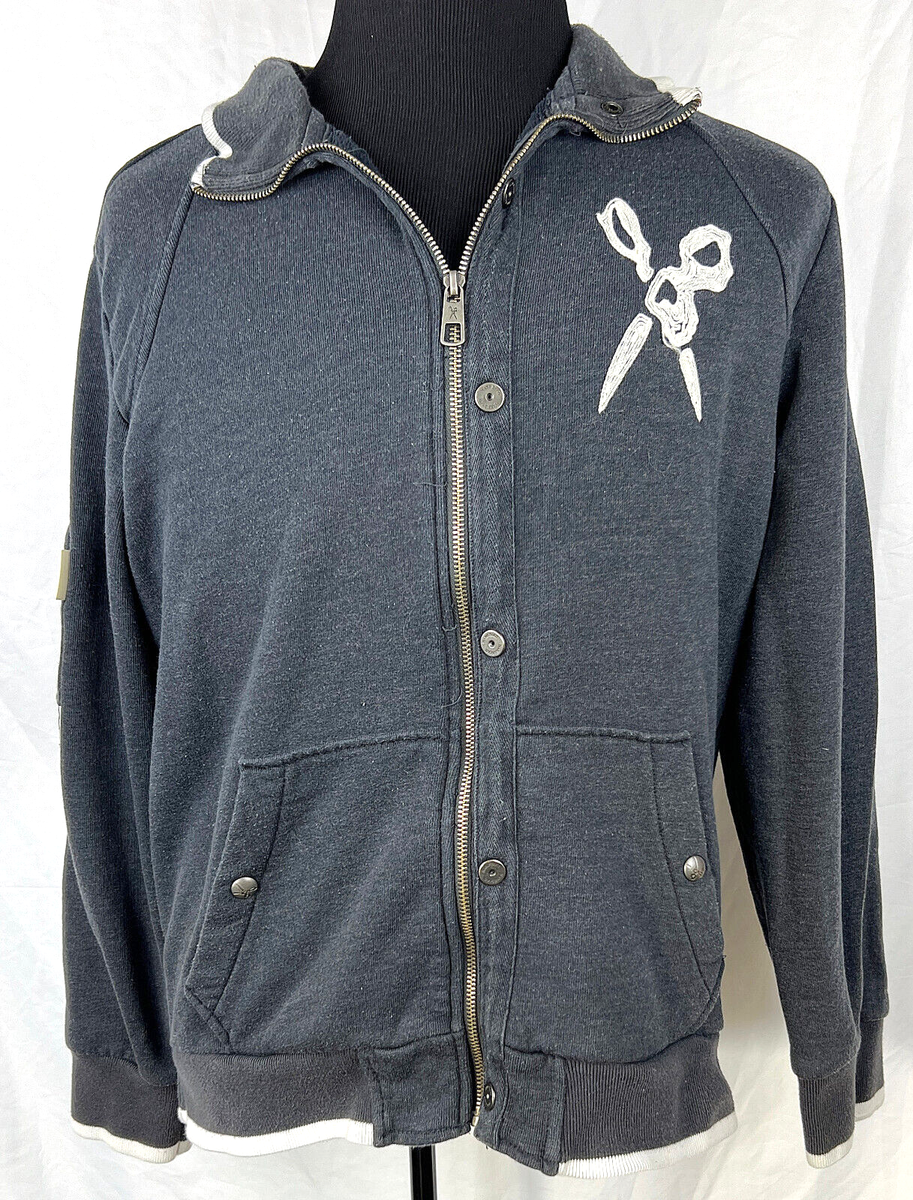 Marc Ecko Cut & Sew Dark Gray Zip-Front Embroidered Sweatshirt
