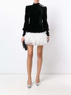 alessandra rich black velvet dress Alessandra Rich Strapless Velvet Gown With Ruffle Hem in Black