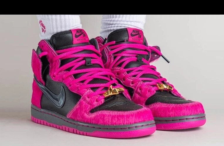 Run The Jewels Nike SB Dunk High. Active Pink and Black. M 9.5/W