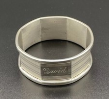 Octagonal Sterling Silver Napkin Ring Name Engraved “David”  Art Deco