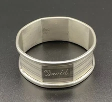 Octagonal Sterling Silver Napkin Ring Name Engraved “David”  Art Deco