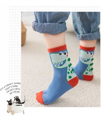 5 Pairs Dinosaurs Socks Kids Baby Toddler Boy Ankle Crew Cotton Socks - Picture 2 of 3