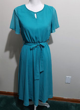 Shein Womens XS Fit and Flare Dress Stretch Flutter Sleeves Semi Sheer Lined