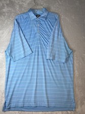 FJ Footjoy Men's Polo Shirt XL Extra Large Striped Baby Blue/White Golf Stretch