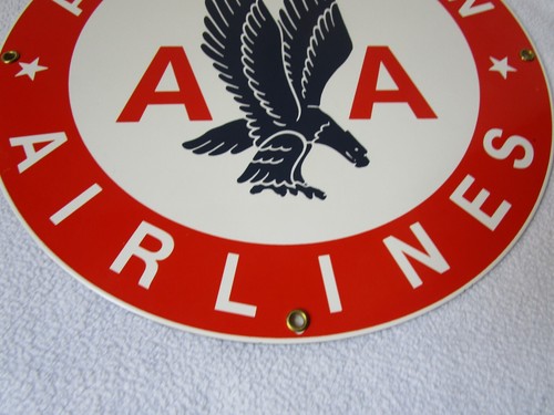 Ande Rooney USA Email-Schild Emaille rund 28,5cm American Airlines AA Repro Tin - Picture 4 of 6
