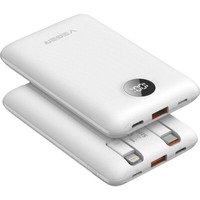 Powerbank PD QC3.0 2A 22,5W Weiß 10000 Mah Mit Kabeln Typ C /Iphone Anschluss