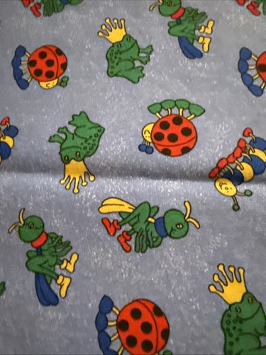 Woodmere Fabric 19x42" Blue with Frogs ladybugs worms grasshoppers Animated - Picture 3 of 3