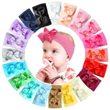 20 Colors Baby Girl Headbands with 4.5 Inches Hair Bows Nylon Turban Head Wraps