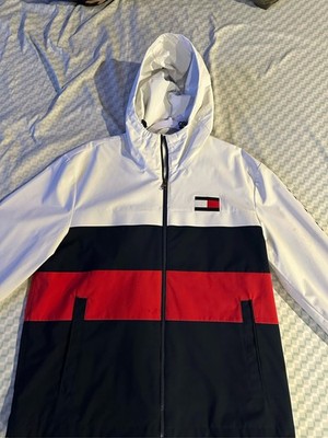 Tommy Hilfiger Men Colorblock Hooded Windbreaker Jacket Navy White Red
