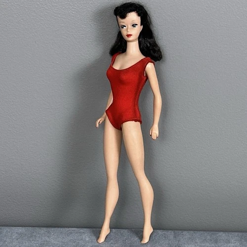 Vintage 1961 Barbie #5 Ponytail Raven Black Hair Japan Mattel Red Swimsuit