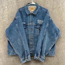 VTG International Denim Jacket Mens XL Dark Wash Button Down Trucker Coat 90s