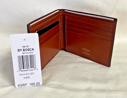 Bosca Old Leather Italia Credit Wallet Amber 195-727 NWT Monogram GMH
