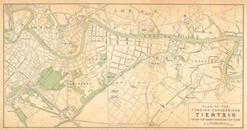 Plan of the Foreign Concessions in Tientsin by Carl Crow. Tianjin China 1933 map