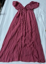 Women’s V Neck Cinched Waist Maxi Dress Flutter Sleeve Textured Rose Pink New L