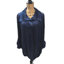 NWT Chicos Silky Surplus Ireena 3/4 Sleeve Jacket Navy 100 Silk Size Large 2
