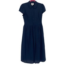 Reformation Ula Lace Midi Dress Womens Size 4 Navy Blue Lace Trim Short Sleeve