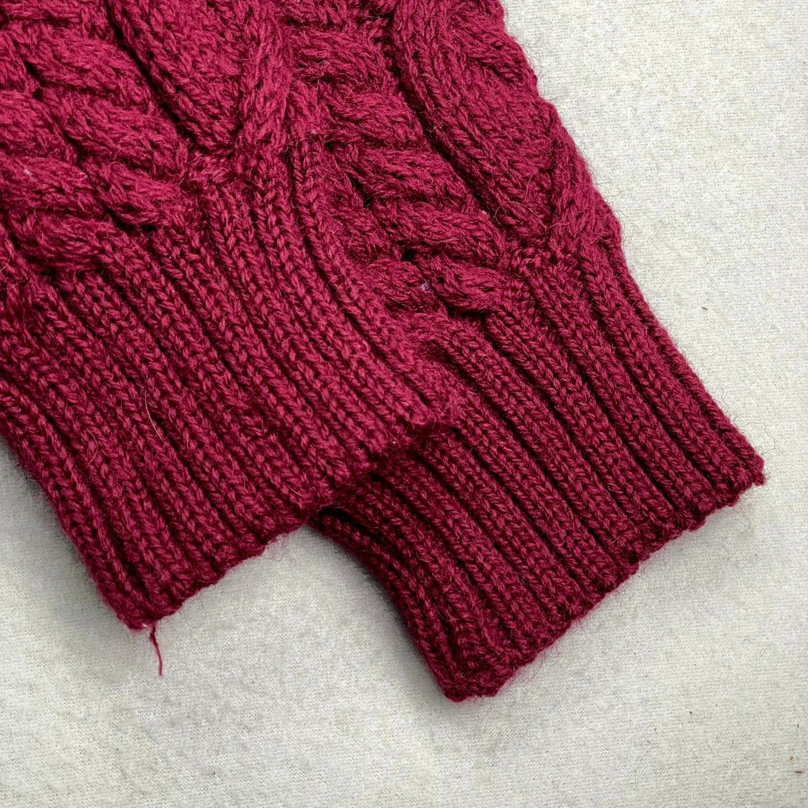 VTG Lands' End Sweater Mens M BERRY Wool Roll Collar Cableknit Fisherman England