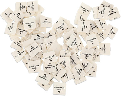 100 Pcs Handmade with Love Sewing Labels for Crafts and Clothing (Off White)