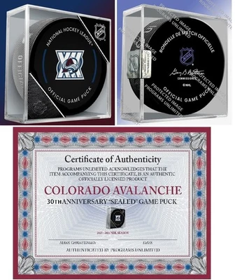 INGLASCO 2025 2026 COLORADO AVALANCHE 30TH ANNIVERSARY GAME PUCK CUBED NHL PATCH IN STORE
