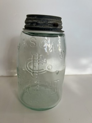 MASON'S CFJCo PATENT NOV 30TH 1858 MIDGET PINT FRUIT JAR WITH SIDE LUG LID