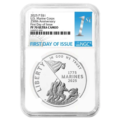 2025-P $1 Proof U.S. Marine Corps 250th Anniv. Silver Commem. NGC PF70UC FDI ...