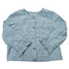 LOFT Ann Taylor Sage Blue Ruffled Button L/S Cardigan Petite Women's Size SP