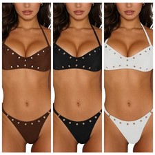 US Womens Bandeau Cheeky Micro String Bikini Sets Coverage Bathing Suit Swimwear