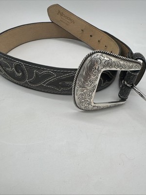 Nocona Men's Western  Classic Leather Gray Belt With Silver Buckle 36 Western
