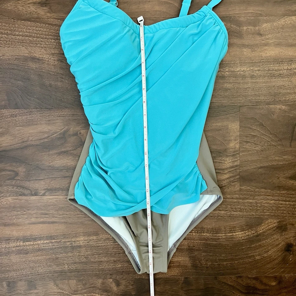 Traje de baño de una pieza VENUS forrado y acolchado turquesa/taupe y cuentas acento talla 6 nuevo sin etiquetas Foto 4 de 4