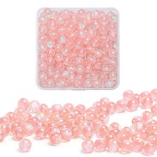 Soeoy Light Pink Glitter Glass Beads 8mm 100 Pcs