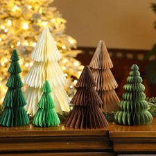 6 Pcs Paper Christmas Tree Decor 3D Honeycomb Trees Table Centerpiece for Mod...