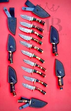 Lot of  20 Handmade Damascus Steel Hunting Sharp Stag/Antler Knives with Sheath