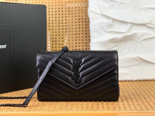 Saint Laurent YSL Envelope Chain Wallet Black Quilted Leather WOC Crossbody